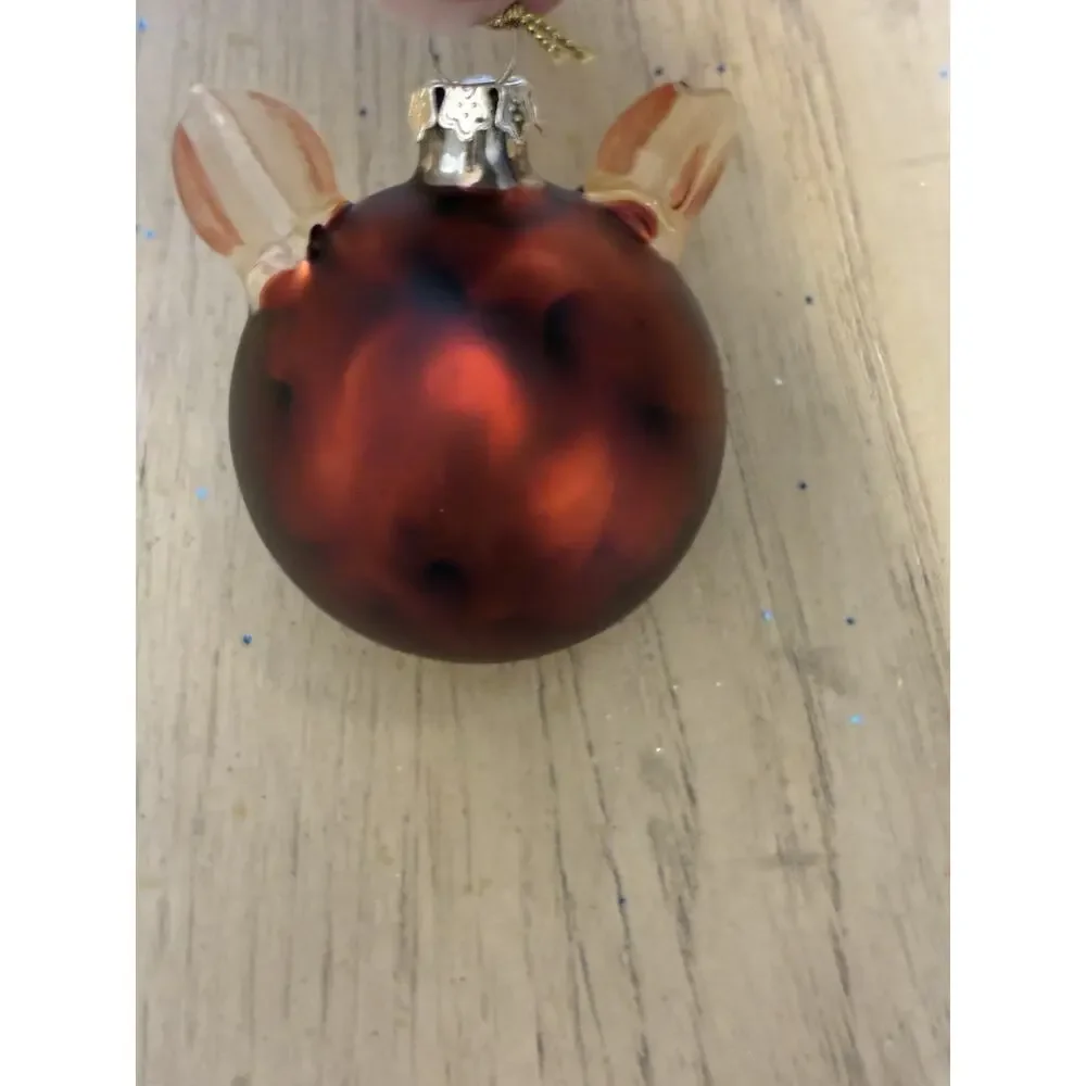 Vtg Orange Tabby Cat w/Ears Ornament Mercury glass Blown Artsy Animal Kitty Cat